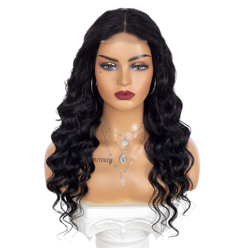 Long Curly U Part Lace Wig - 90% Human Hair Blend - Loose Wave African Wig - Sweet & Cute Style