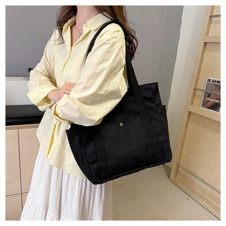 Preppy Style Shoulder Bag Unisex | Large Capacity Handbag & Casual Versatile Solid Canvas Bag (Student Commuting Zipper Square Bag) Luxegan