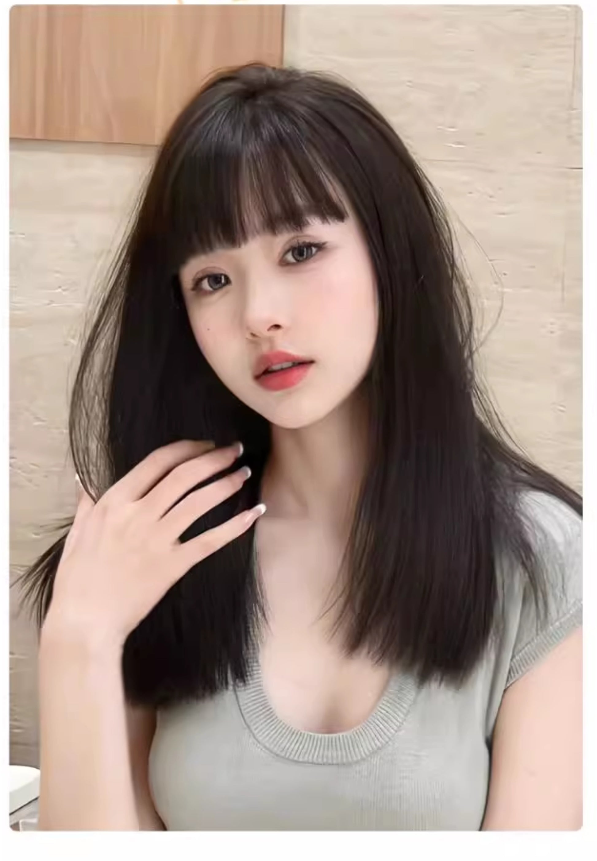 Elegant Mid-Length Straight Hair Wig for Women | Realistic Natural Full-Head Wig with Cartoon Straight Bangs (Age-Reducing, Daily Wear, Full Top)
