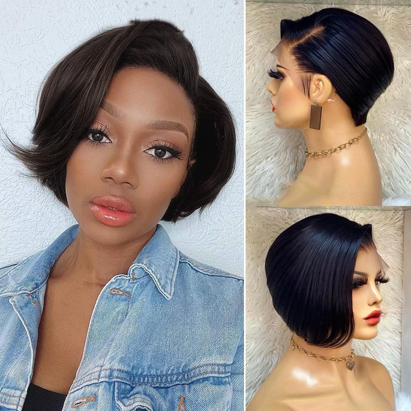 Transparent Lace Front Short Human Hair Bob Wig | Real Human Hair Bobo Headgear for Women (Business/OL Style) Luxegan