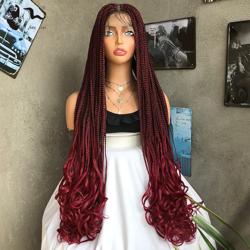 Long Curly Goddess Faux Locs Lace Wig | Three-Strand Braids Luxegan