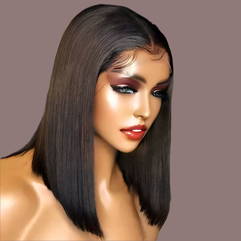 Sweet & Cute Brazilian Straight Bob Wig - Human Hair - Lace Front - Short & Fluffy Luxegan