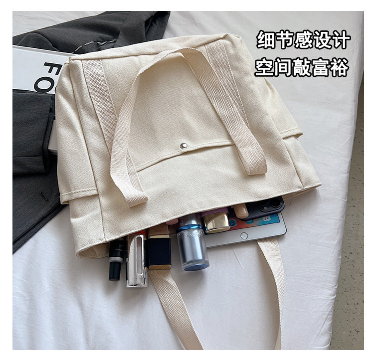 Preppy Style Shoulder Bag Unisex | Large Capacity Handbag & Casual Versatile Solid Canvas Bag (Student Commuting Zipper Square Bag) Luxegan
