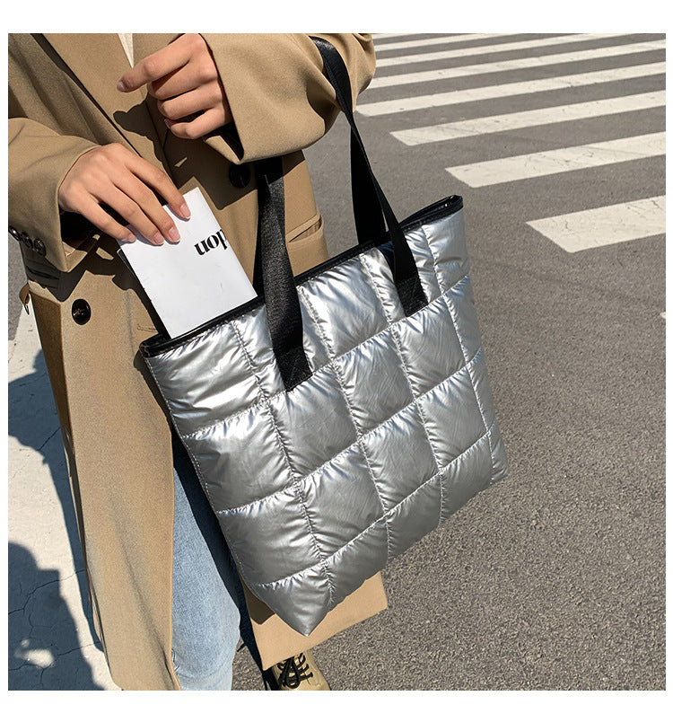 Waterproof Tote Bag for Women | Puffer Cotton Padded Shoulder Bag & Large Capacity Ladies Handbags (Quilted Work Commute Shopping Bag) Luxegan
