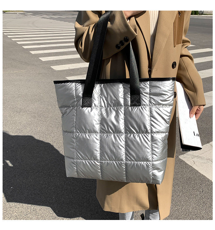Waterproof Tote Bag for Women | Puffer Cotton Padded Shoulder Bag & Large Capacity Ladies Handbags (Quilted Work Commute Shopping Bag) Luxegan