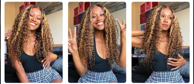 P4/27 Highlight Water Wave Human Hair Lace Front Wig - Brazilian