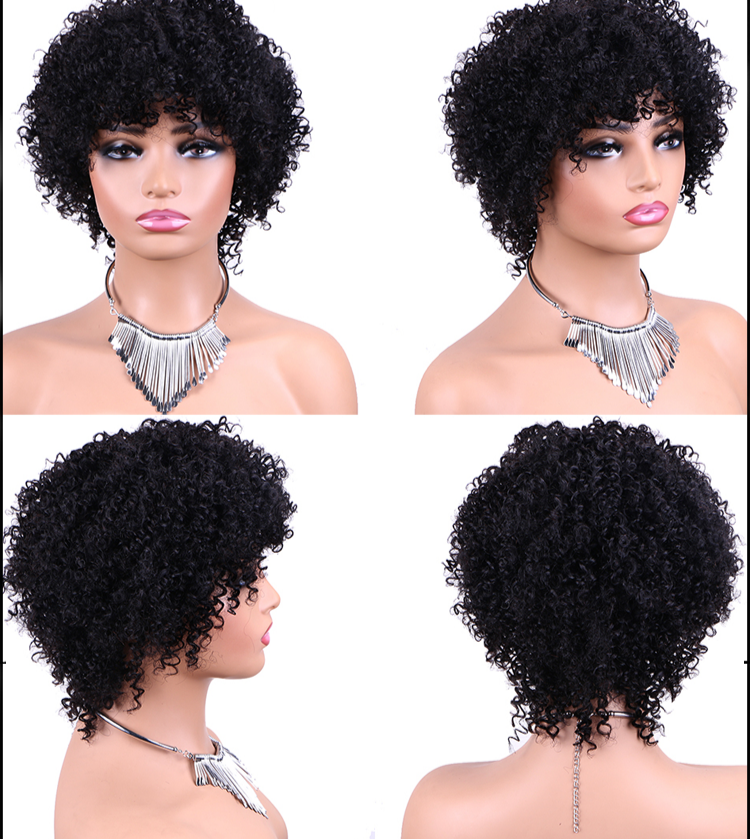 No Lace Pixie Cut Curly Human Hair Wigs with Bangs for Women | Easy Wear, Breathable, Natural Short Curly Hair