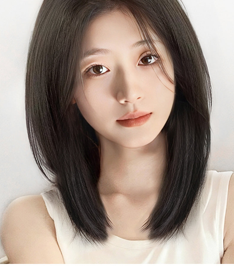 Women's Long Hair Lace Eight-Word Bangs Collarbone Length Wig | Artificial Full Real Human Hair Seamless Full-Head Wig Luxegan