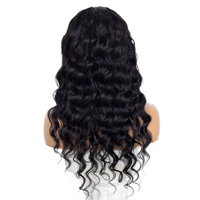 Long Curly U Part Lace Wig - 90% Human Hair Blend - Loose Wave African Wig - Sweet & Cute Style