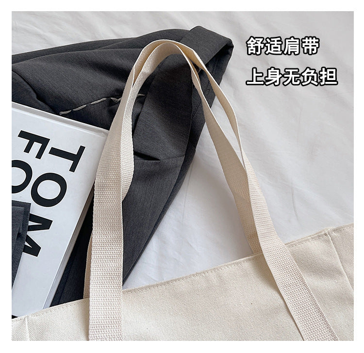 Preppy Style Shoulder Bag Unisex | Large Capacity Handbag & Casual Versatile Solid Canvas Bag (Student Commuting Zipper Square Bag) Luxegan