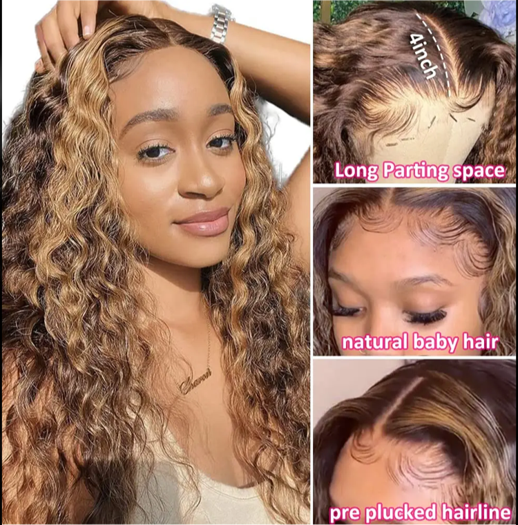 P4/27 Highlight Water Wave Human Hair Lace Front Wig - Brazilian