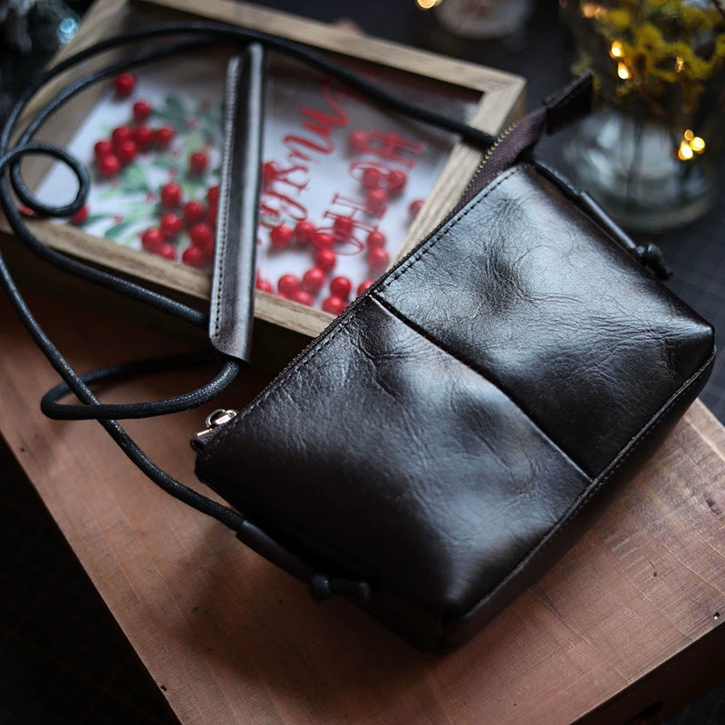 Genuine Leather Retro Portable Phone Bag | New Top Layer Cowhide Crossbody for Women (Pure Color) Luxegan