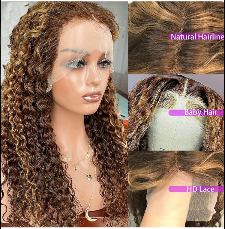 P4/27 Highlight Water Wave Human Hair Lace Front Wig - Brazilian