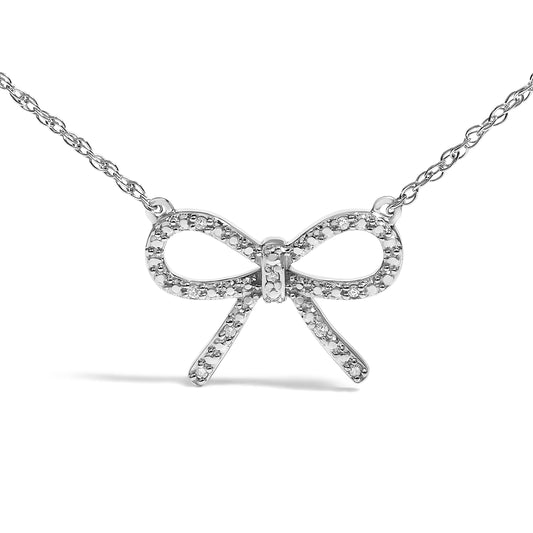 Collar con colgante de lazo de cinta con acento de diamante de plata de ley .925 (color J-K, claridad I2-I3) - 18 pulgadas