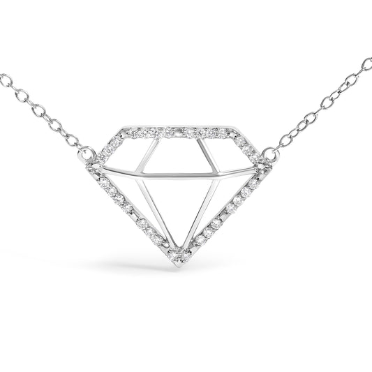 Collar con colgante de diamante de plata de ley .925 de 1/7 quilates cultivado en laboratorio - Talla 18 pulgadas
