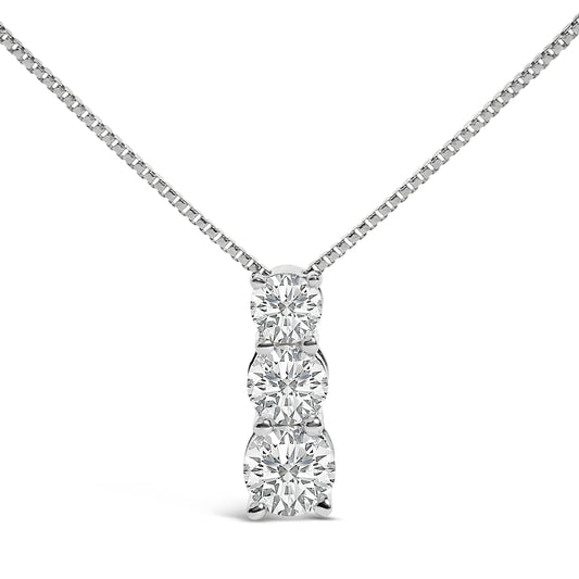 14K White Gold 1/2 Cttw Lab Grown Diamond Three Stone Pendant Necklace