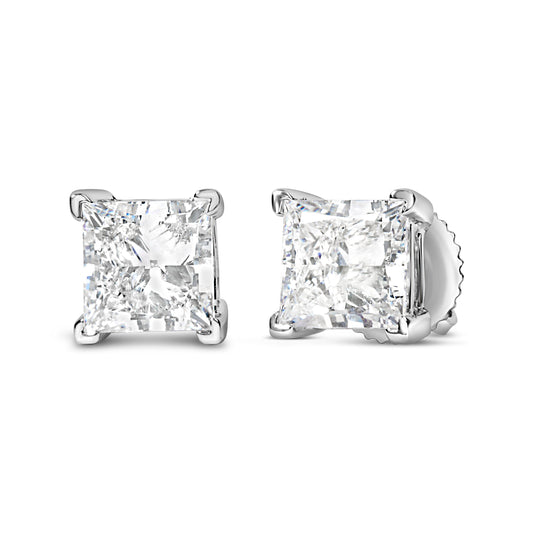 Pendientes de oro blanco de 14 quilates con diamantes cultivados en laboratorio de corte princesa de 1,0 quilates (color F-G, claridad VS2-SI1)