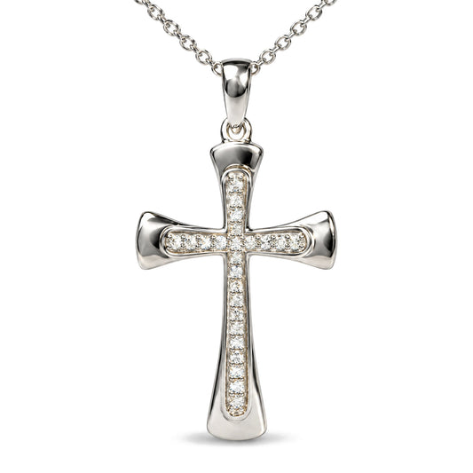 .925 Sterling Silver 1/10 Cttw Round Diamond Cross Pendant Necklace