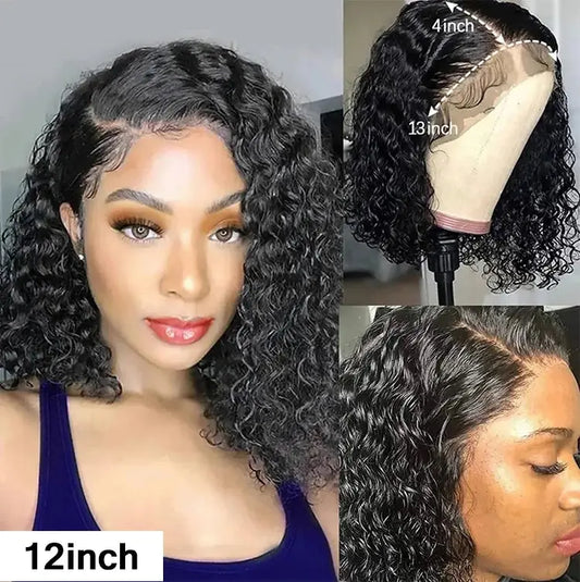 Peluca | Short Bob | Water Wave | Perruque Raw Brazilian Virgin Human Hair | 360 HD Lace Front Frontal Wigs Luxegan