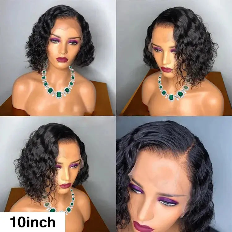 Peluca | Short Bob | Water Wave | Perruque Raw Brazilian Virgin Human Hair | 360 HD Lace Front Frontal Wigs Luxegan