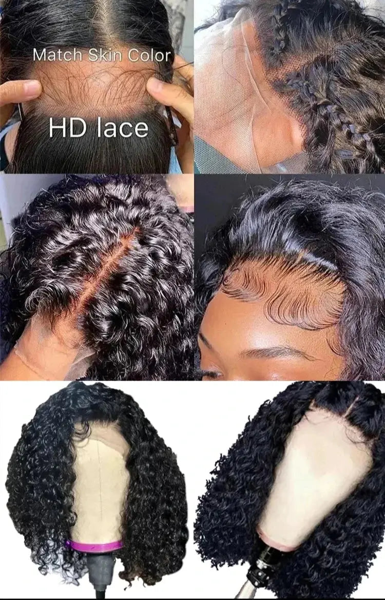 Peluca | Short Bob | Water Wave | Perruque Raw Brazilian Virgin Human Hair | 360 HD Lace Front Frontal Wigs Luxegan