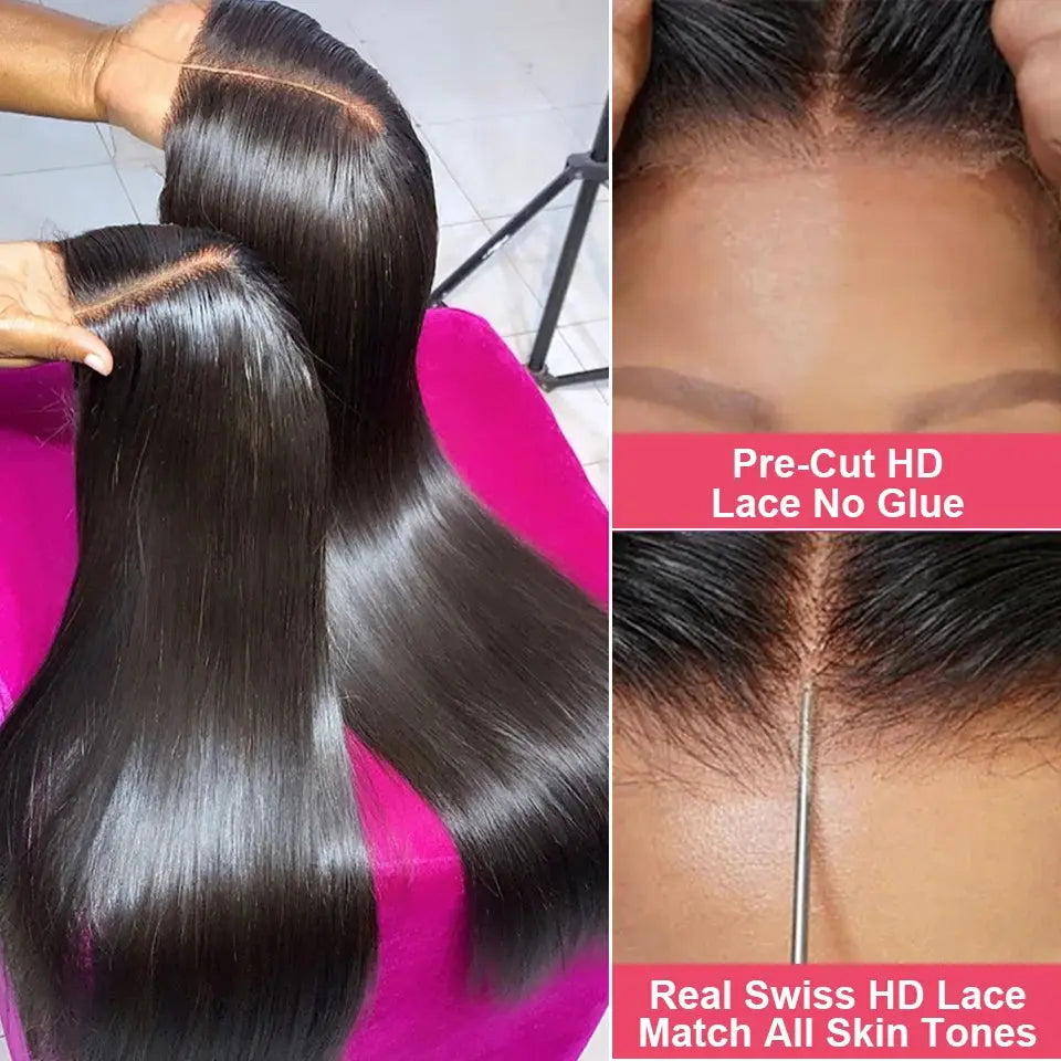 Pre Cut | Glueless | Human Hair | Ready To Wear | Wear and Go | Preplucked | Brazilian | Bone Straight Human Hair Wigs