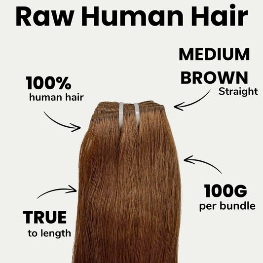 Raw Medium Brown Straight 100% Human Hair Bundles Luxegan