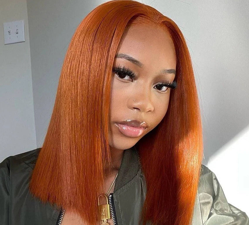 Orange Ginger Straight Bob Wig | 13x4 HD Transparent Lace Front Brazilian Human Hair (Pre-Plucked) Luxegan