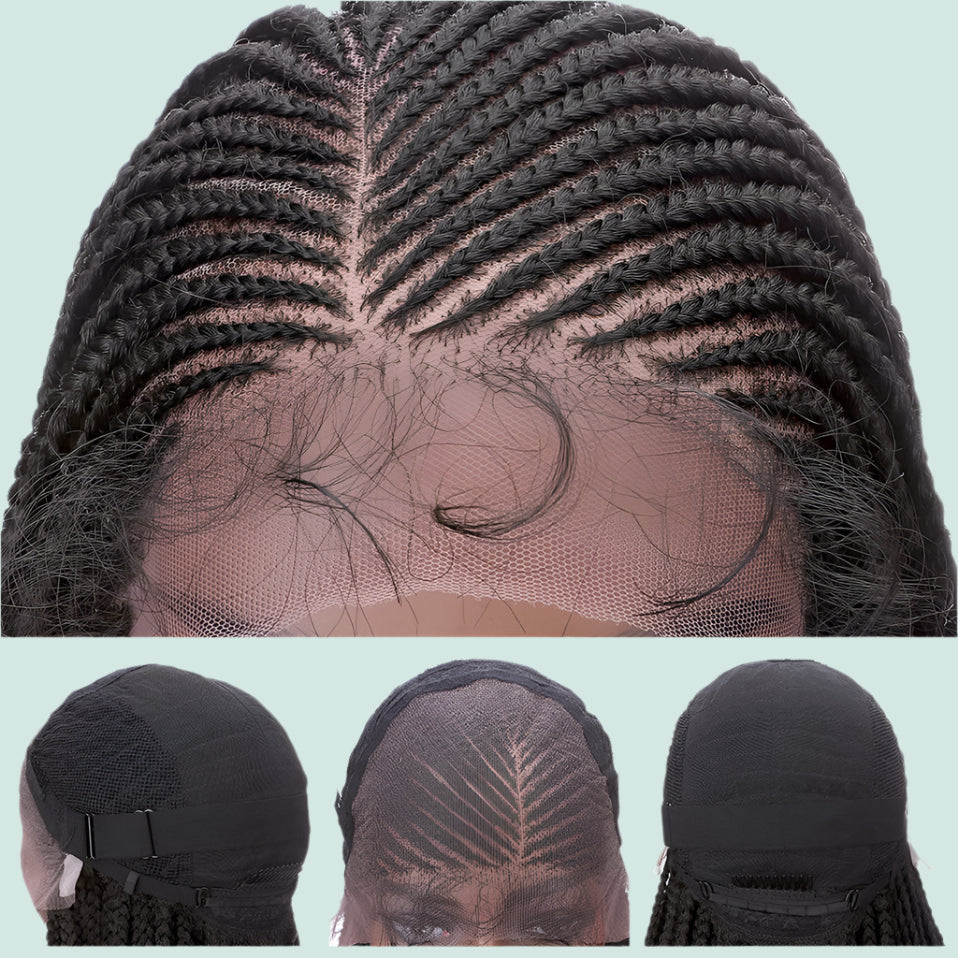 28" Braided Wig | Cornrow Braids with Curly Ends | Lace Front Wig | Baby Hair | Synthetic Hair | Black Women
