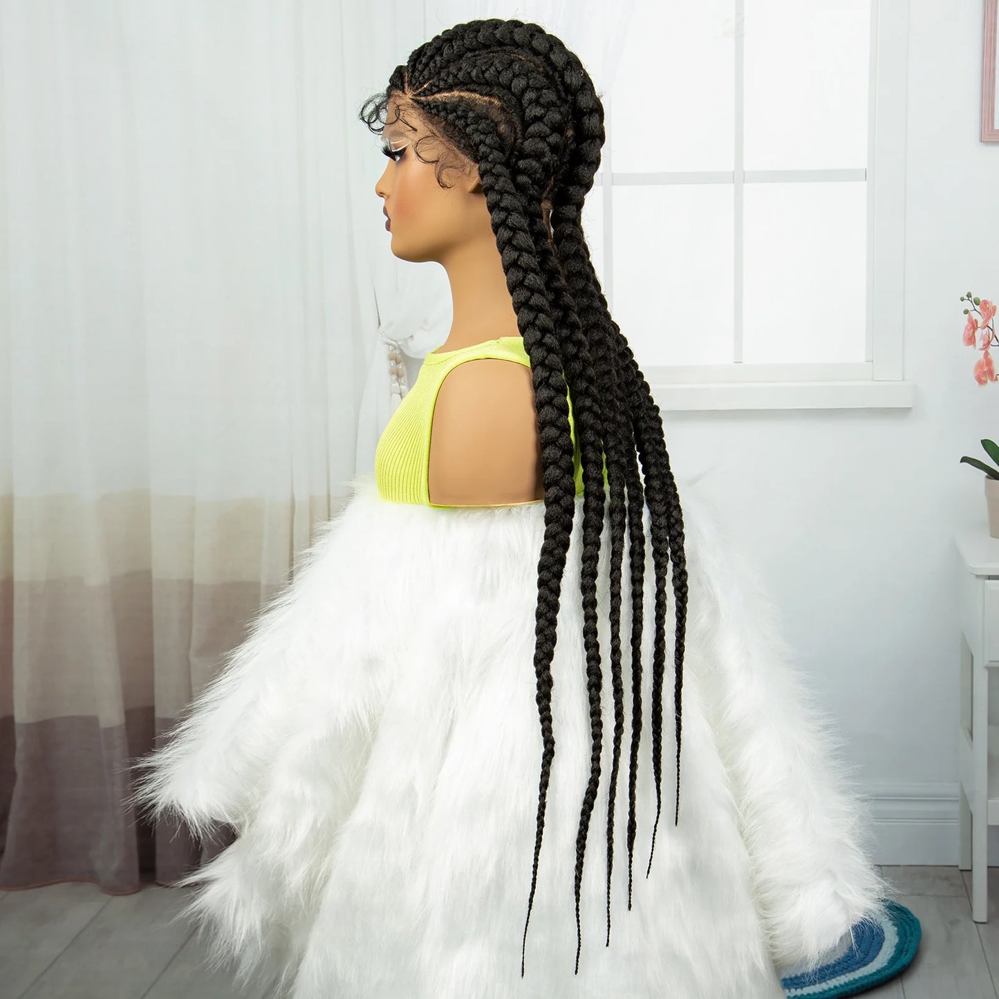 36" Long Cornrow Knotless Braids Wig | Full Lace | Baby Hair Luxegan