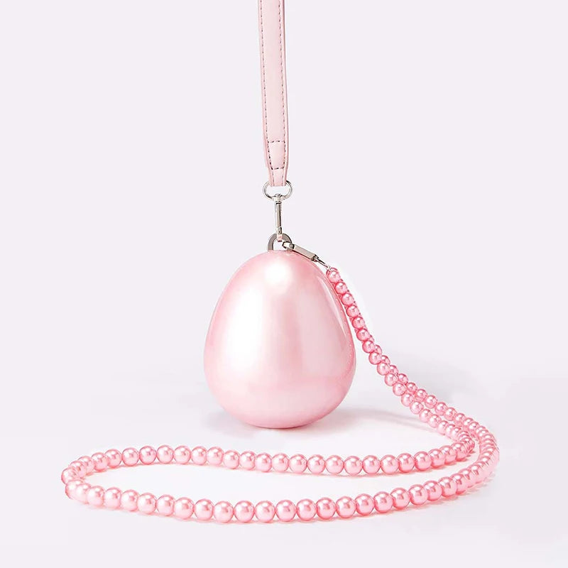 Mini Pearl Beaded Evening Bag | Luxury Egg-Shaped Shoulder Handbag | Fashion Trend "Drop Shape" Crossbody | Chic Acrylic Beaded Necklace Purse for Women (Model 20241125-1) Luxegan
