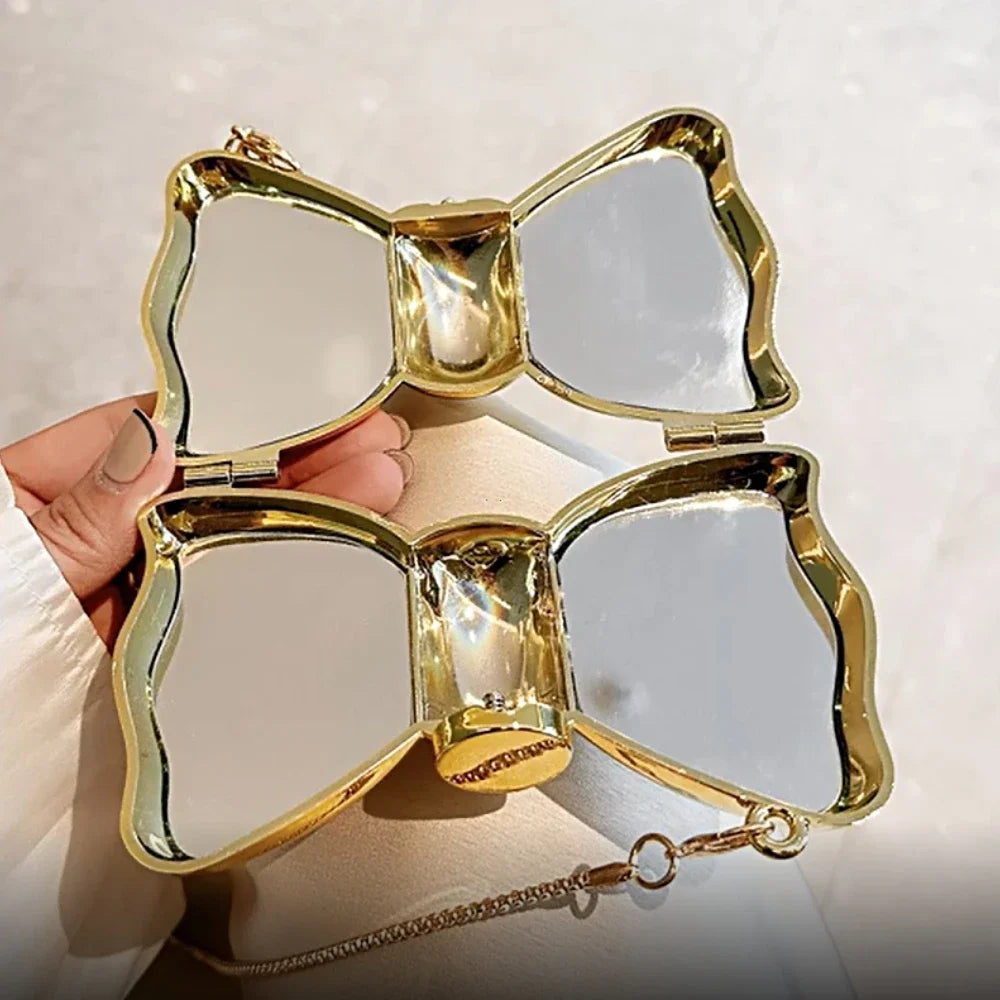 Golden Evening Bag | Luxury Designer Shoulder Bag & Round Acrylic Clutch Luxegan