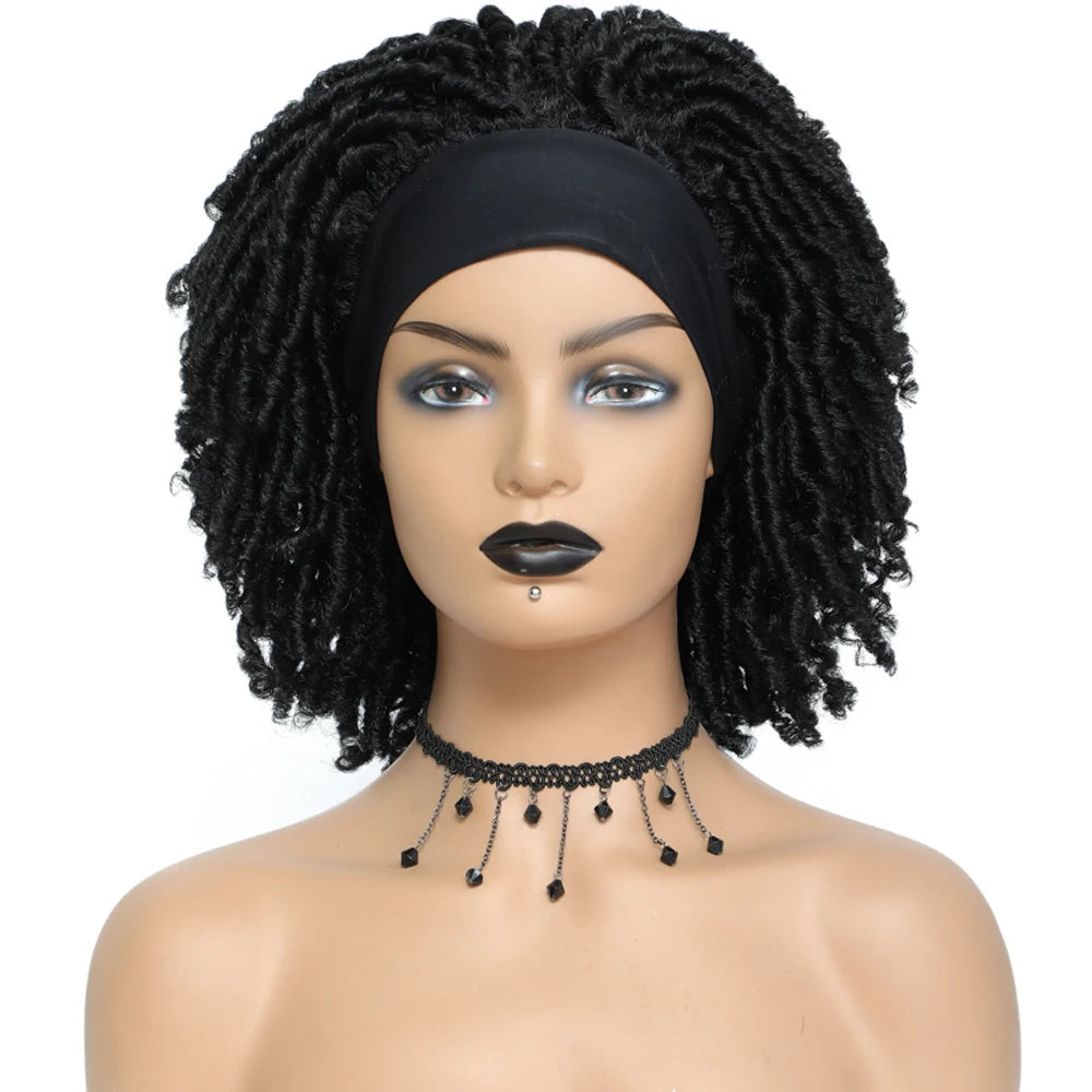 Soft Faux Locs Headband Wig - 6 Inch Ombre Dreadlock Wig for Black Women - Curly Braided Synthetic Wig with Headband - 1B, Burgundy, 27, 30, 613 Options Luxegan