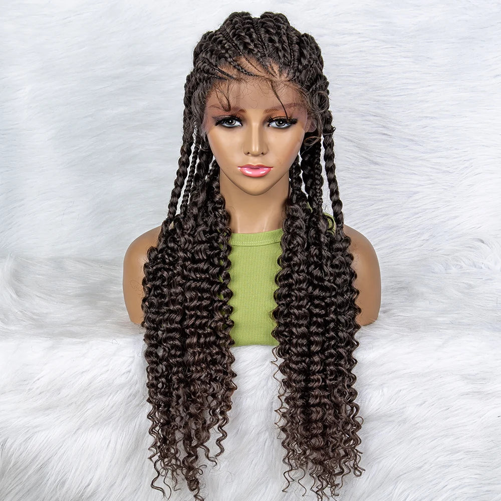 Water Wave Braided Lace Front Wig with Baby Hair | Soft Synthetic African Braids Luxegan