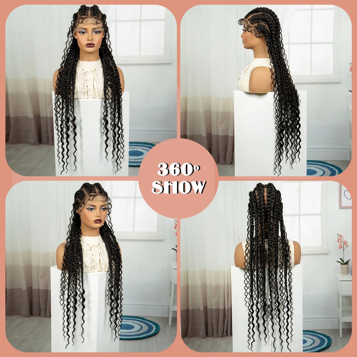 34" Cornrow & Twist Braids Wig with Curly Ends | Full Lace Frontal Luxegan