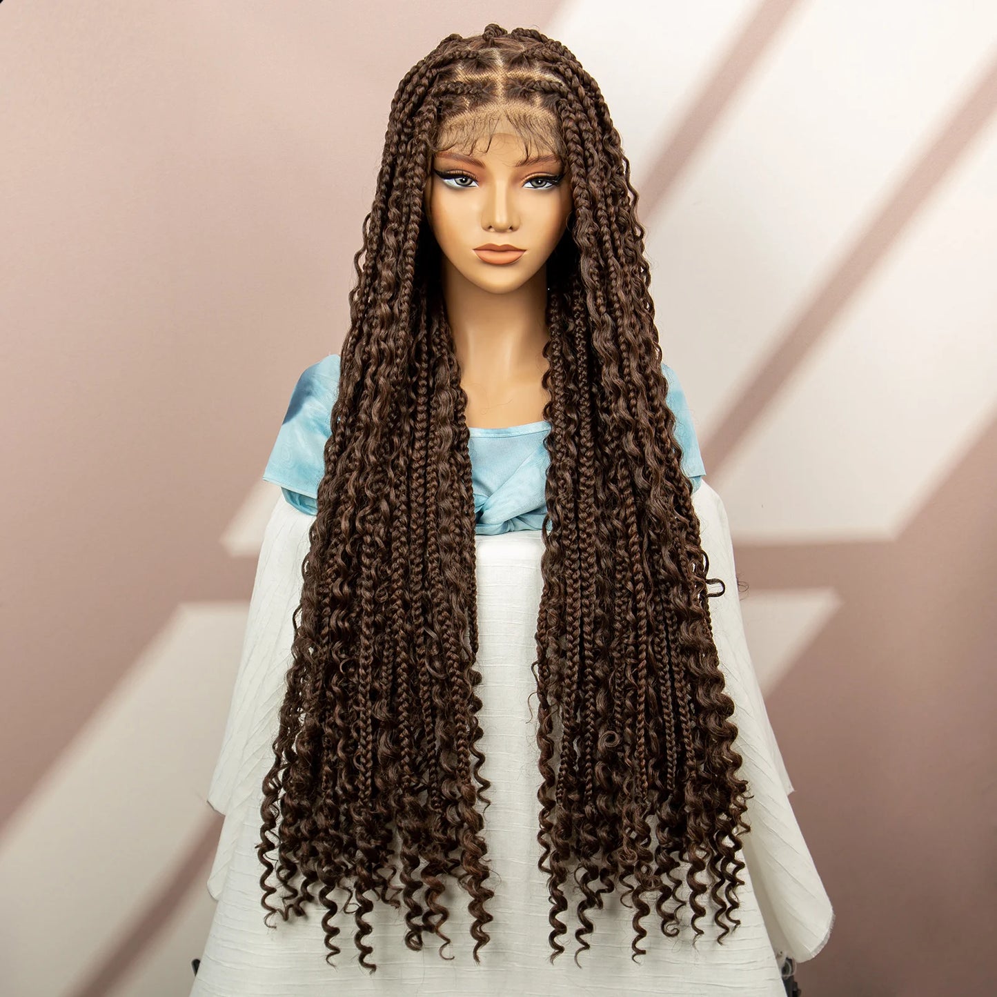 Boho Braids Full Lace Wig | Brown Box Braided Wig with Baby Hair | Kanekalon Synthetic Braiding Hair Wig
