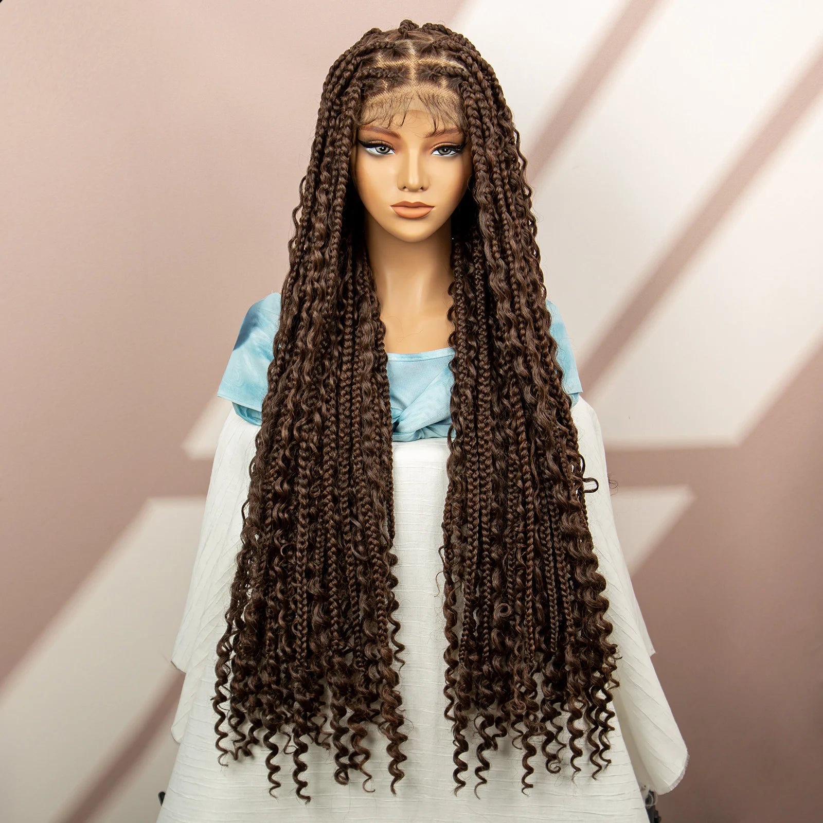 Boho Braids Full Lace Wig | Brown Box Braided Wig with Baby Hair | Kanekalon Synthetic Braiding Hair Wig