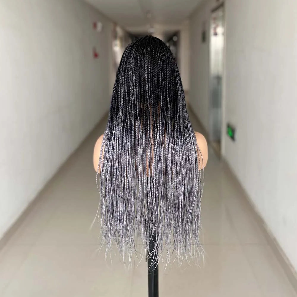 26" Ombre Box Braided Wig | Long Straight Braids | Twist Accents | Synthetic Wig | Cosplay & Daily Wear Luxegan