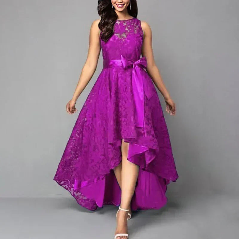 Lace Detail Sleeveless Slim Maxi Dress – A-Line, Crew Neck, Empire Waist Luxegan