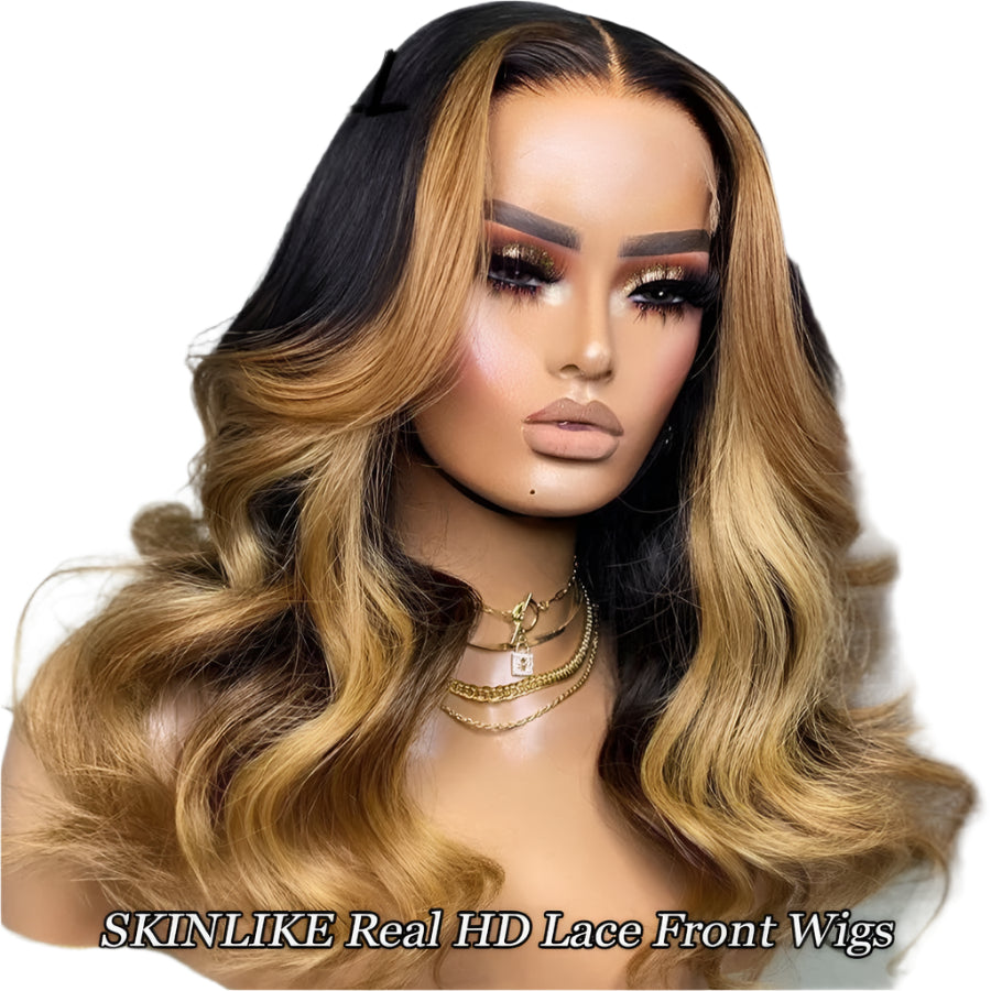 1b/27 Highlight HD Lace Front Wig | 250% Density Body Wave Human Hair Luxegan