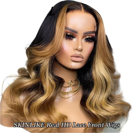 1b/27 Highlight HD Lace Front Wig | 250% Density Body Wave Human Hair Luxegan