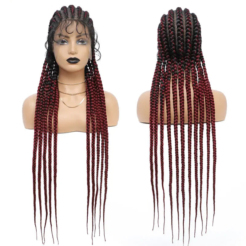 36" Cornrow Twisted Braided Wig | Ombre Blonde Passion Twists | Faux Locs & Goddess Box Braids | Full Lace Front Wig