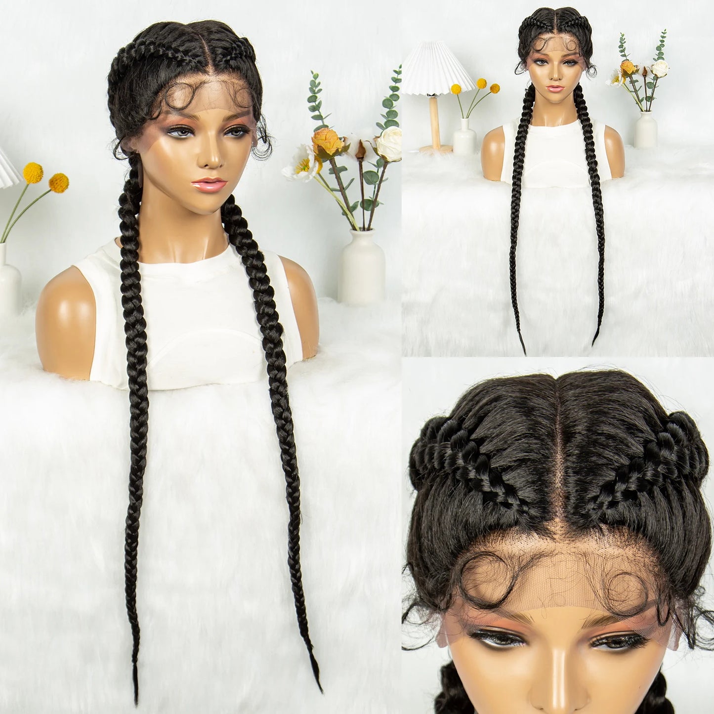 KIMA 32" Cornrow Boxer Braids Lace Front Wig | Twins Dutch Braids with Baby Hair Luxegan