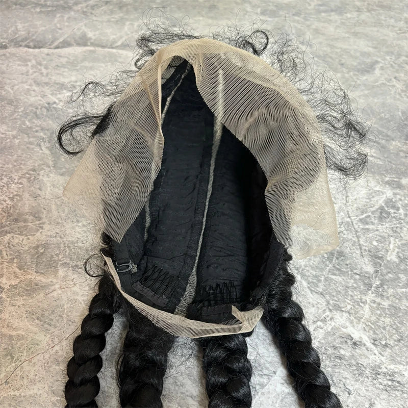 4-Braids Full Lace Braided Wig | Natural Dark Synthetic Wig | Heat Resistant | Black Women Luxegan