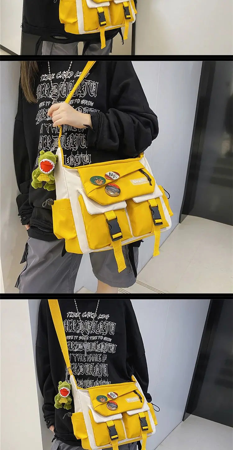 Japanese Simple Messenger Bag | Student Nylon Waterproof Canvas Handbag & Shoulder Crossbody Bag