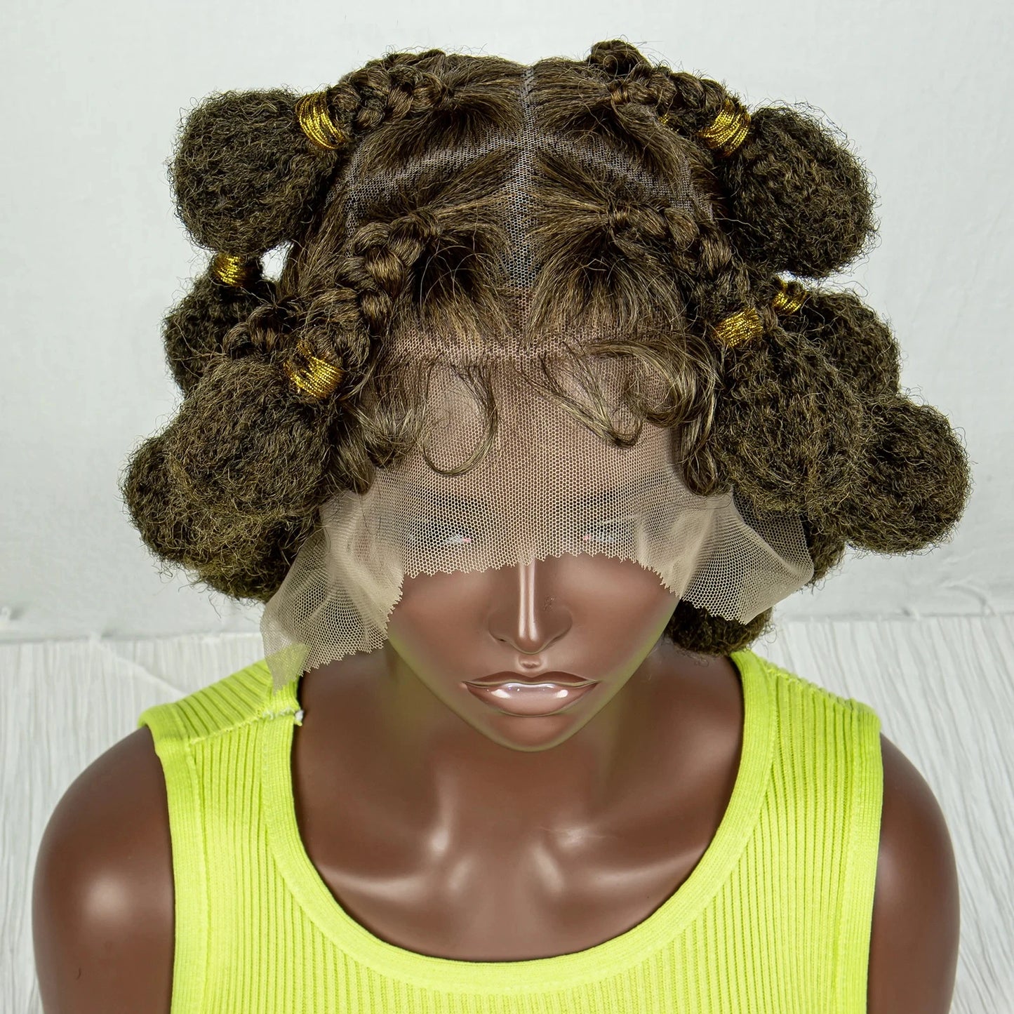 Handmade Bantu Knots Braided Wig | Short Knotless Braids | Full Lace Wig with Baby Hair | Synthetic Braiding Wig for Black Women