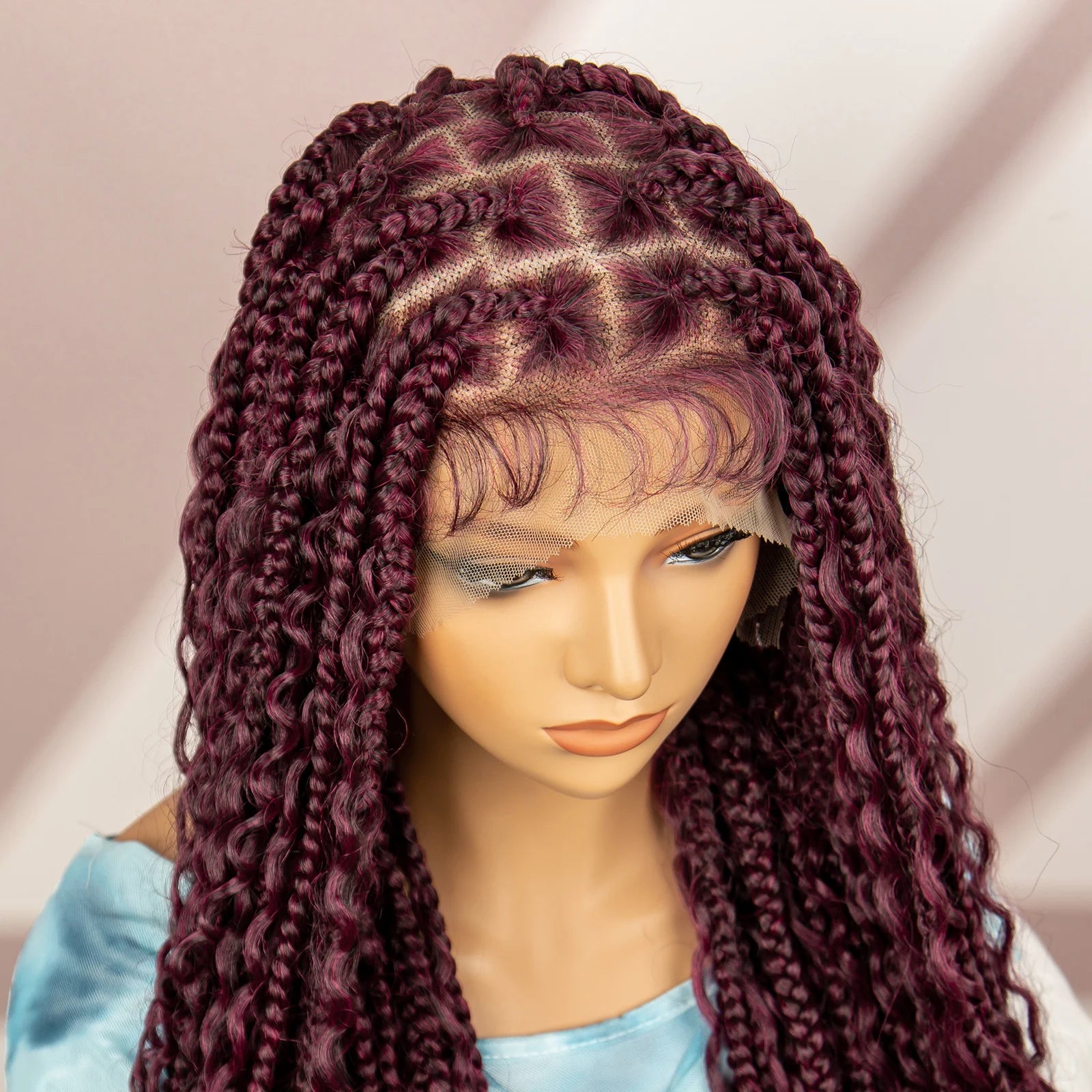 Boho Braids Full Lace Wig | Brown Box Braided Wig with Baby Hair | Kanekalon Synthetic Braiding Hair Wig