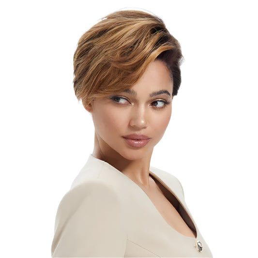 Natural Honey Color Pixie Bob Wig | Straight Human Hair with Bangs & Part Lace Luxegan