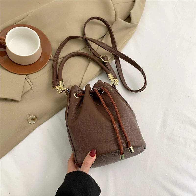 Designer Black Coffee Crossbody Bags Women Luxury Pu Leather Handbags And Purse | Retro Bucket Shoulder Bags Tote Luxegan