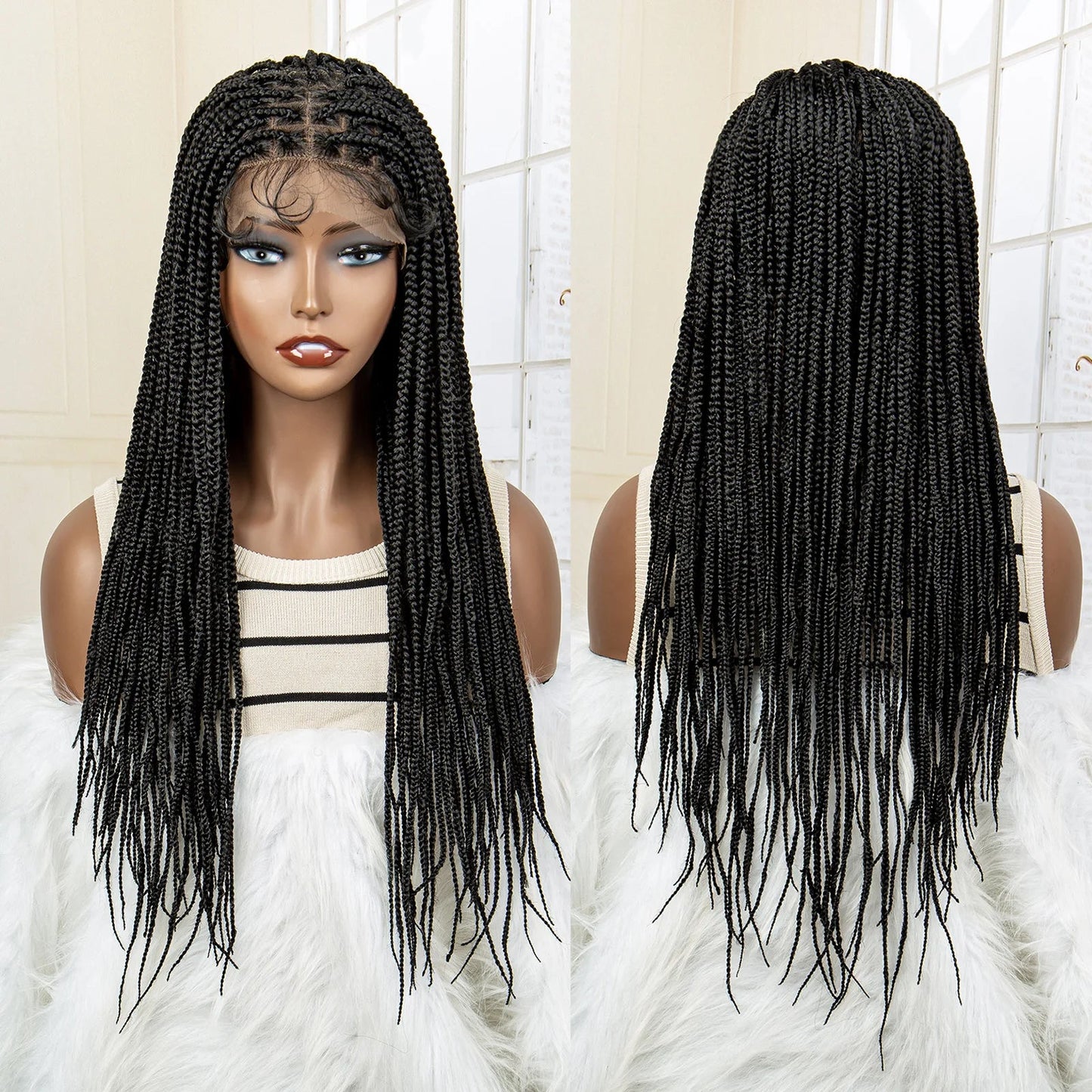 24" Full Lace Knotless Box Braided Wig | Lace Frontal Cornrow Braids | Baby Hair Synthetic Wig for Women Luxegan